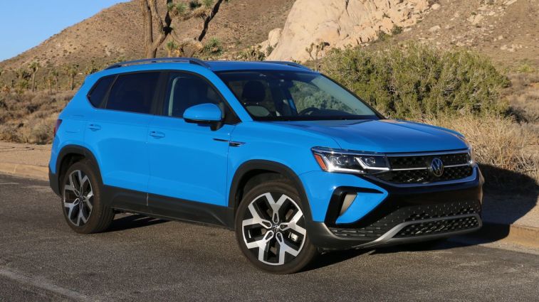 2024 Volkswagen Taos in blue at Joshua Tree.