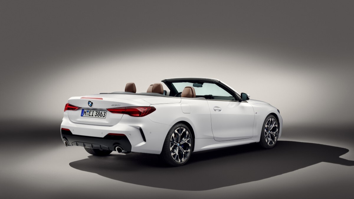 The 2025 BMW 4 Series Convertible seen from a rear quarter angle