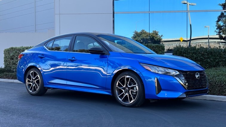Front view of the 2024 Nissan Sentra SR in Electric Blue Metallic