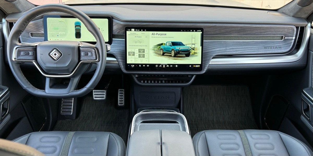 Interior of the Rivian R1T with Black Mountain interior