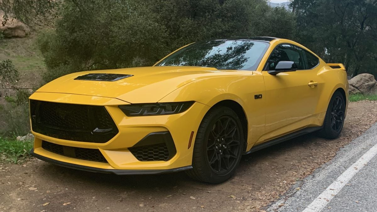 Front view of the 2024 Ford Mustang GT in yellow