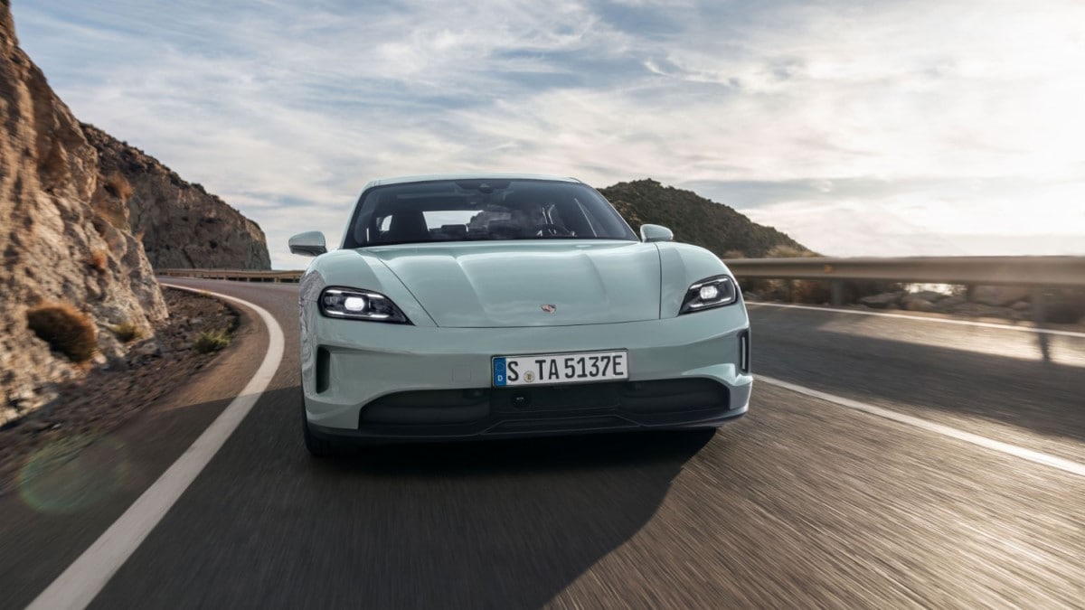 The 2025 Porsche Taycan seen from head-on