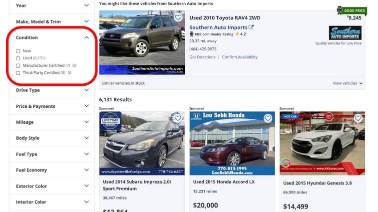 KBB condition search