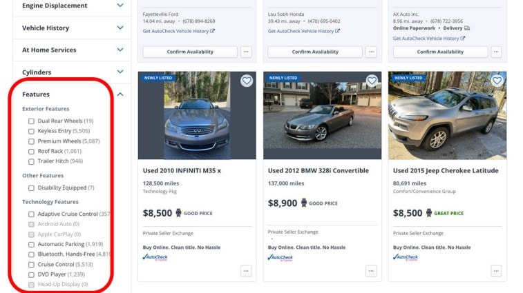 KBB features search