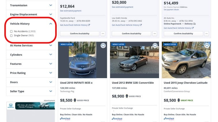 KBB vehicle history search