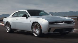 Front view of the 2024 Dodge Charger Daytona in silver