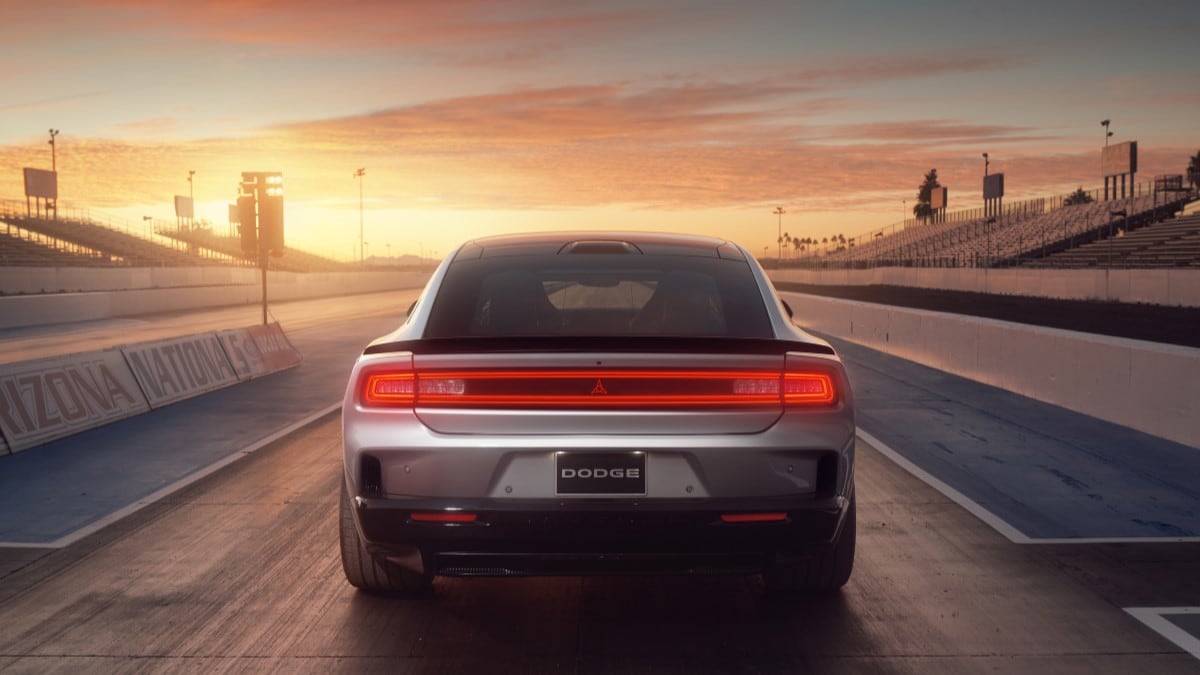 The 2024 Dodge Charger Daytona seen from the rear