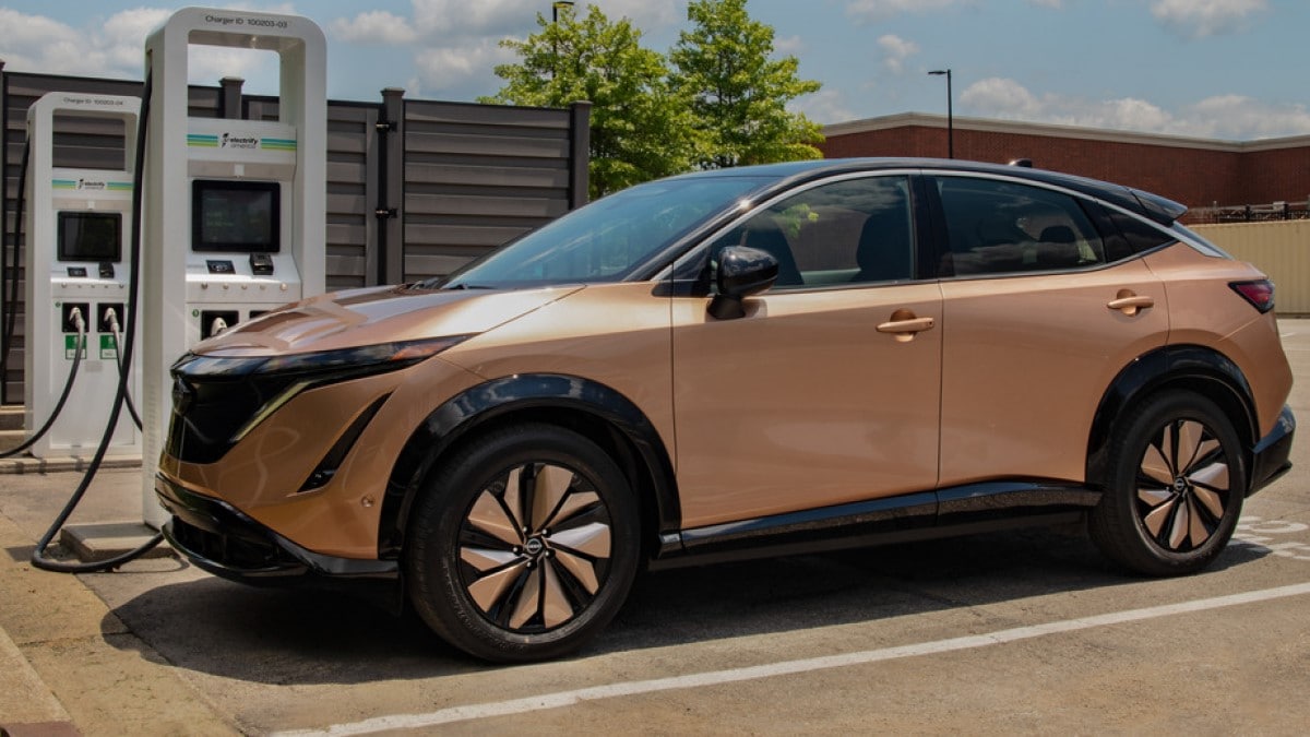 The 2024 Nissan Ariya plugged in to charge