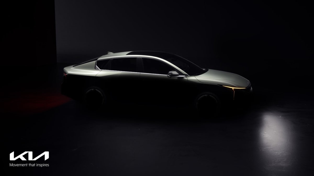 A teaser photo showing the 2025 Kia K4 from a front quarter angle