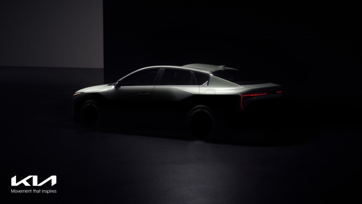 A teaser photo showing the 2025 Kia K4 from a rear quarter angle