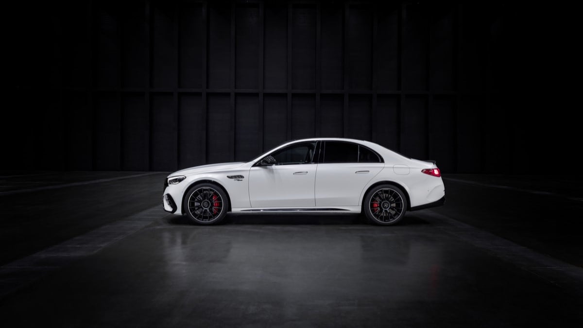 The 2025 Mercedes-AMG E 53 Hybrid seen in profile