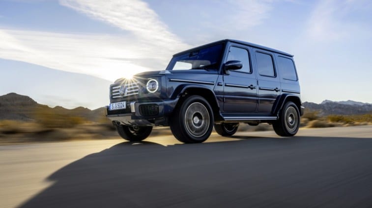 The 2025 Mercedes-Benz G-Class seen from a front quarter angle