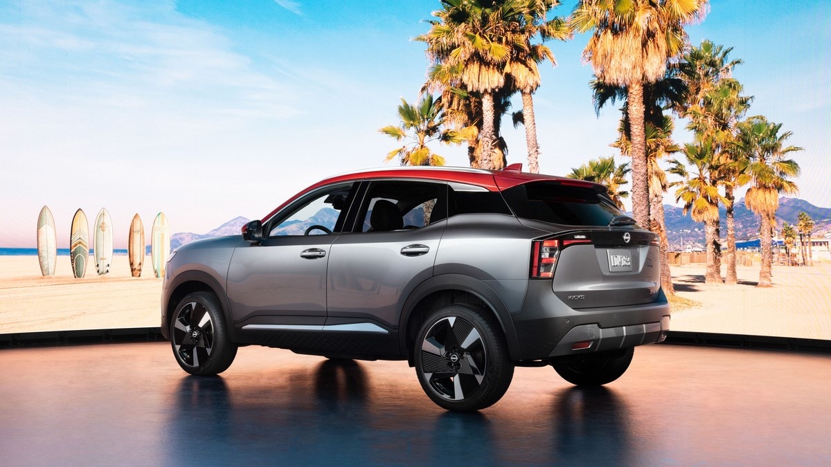 The 2025 Nissan Kicks seen from a rear quarter angle