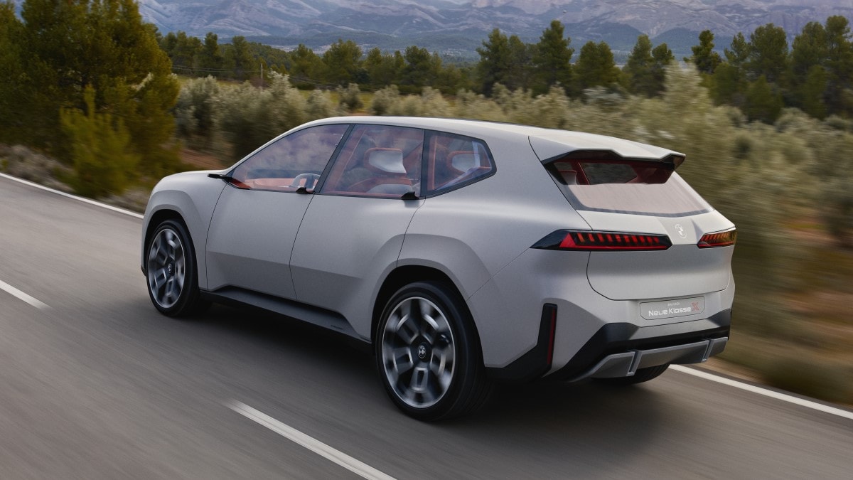The BMW Vision Neue Klasse X concept car seen from a rear quarter angle