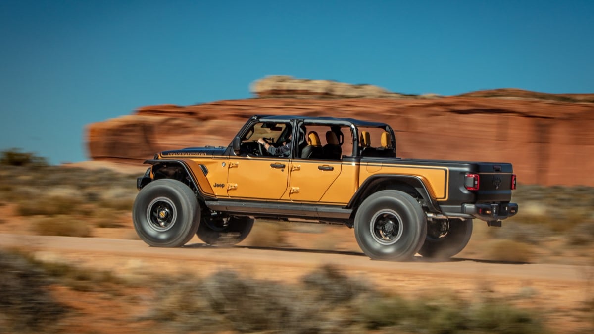 The Jeep Gladiator High Top Concept seen from a rear quarter angle