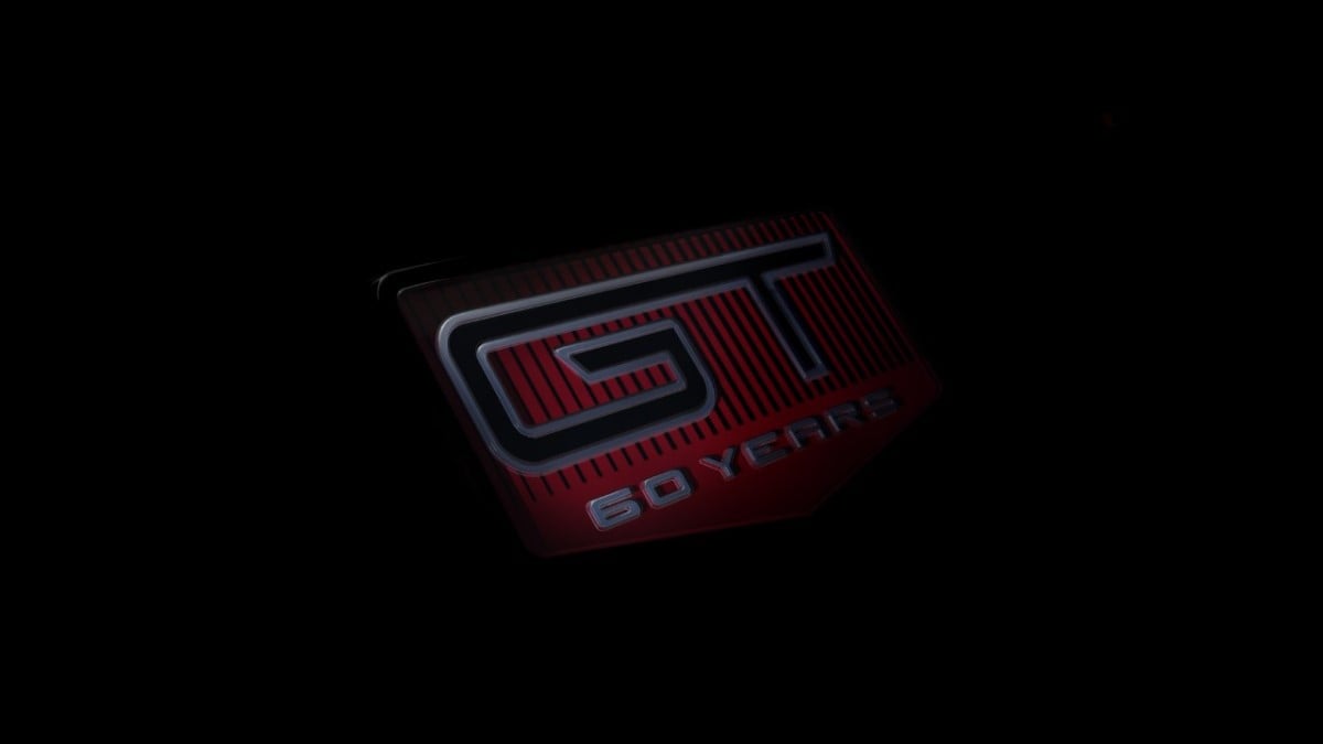 A teaser photo showing a 60th anniversary Ford Mustang badge