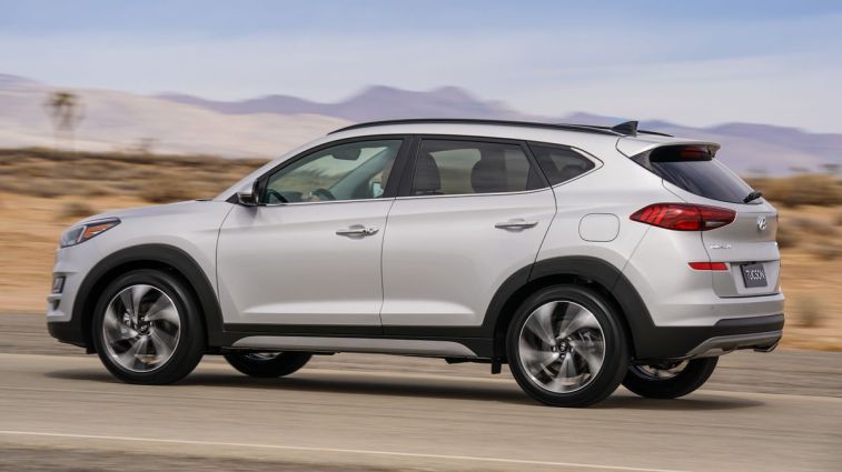 2021 Hyundai Tucson driving through the desert.
