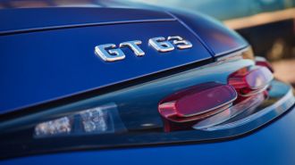 2023 Mercedes-AMG GT Coupe in Starling Blue Magno trunk badge.
