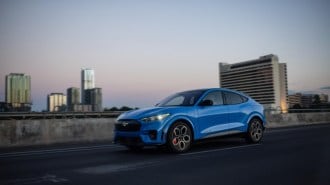 The 2024 Ford Mustang Mach-E seen from a front quarter angle