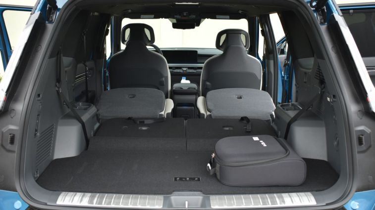 2024 Kia EV9 GT-Line rear cargo with seats folded.