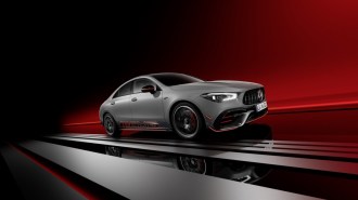 The 2025 Mercedes-AMG CLA 45 Edition 1 seen from a front quarter angle