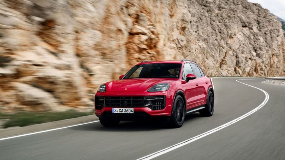 The 2025 Porsche Cayenne GTS seen from a front quarter angle