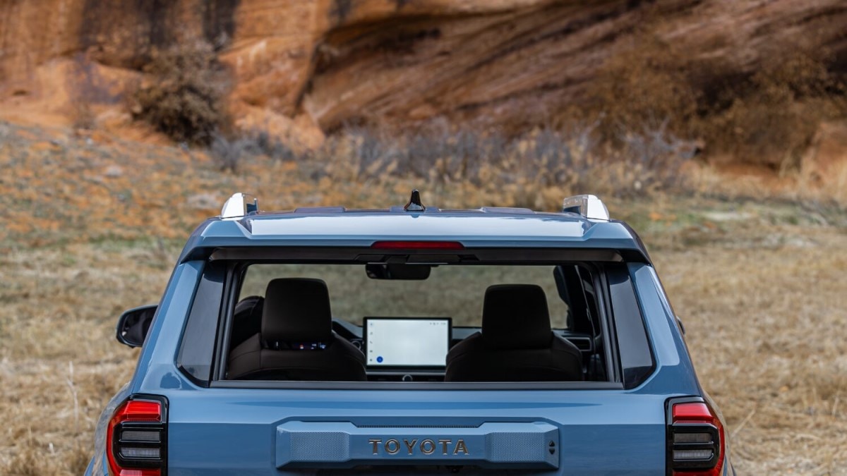 A teaser photo showing the 2025 Toyota 4Runner with its tailgate window lowered