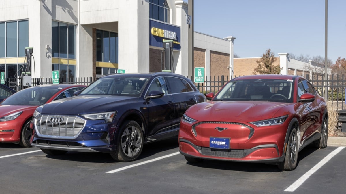 EVs for sale at a CarMax dealership