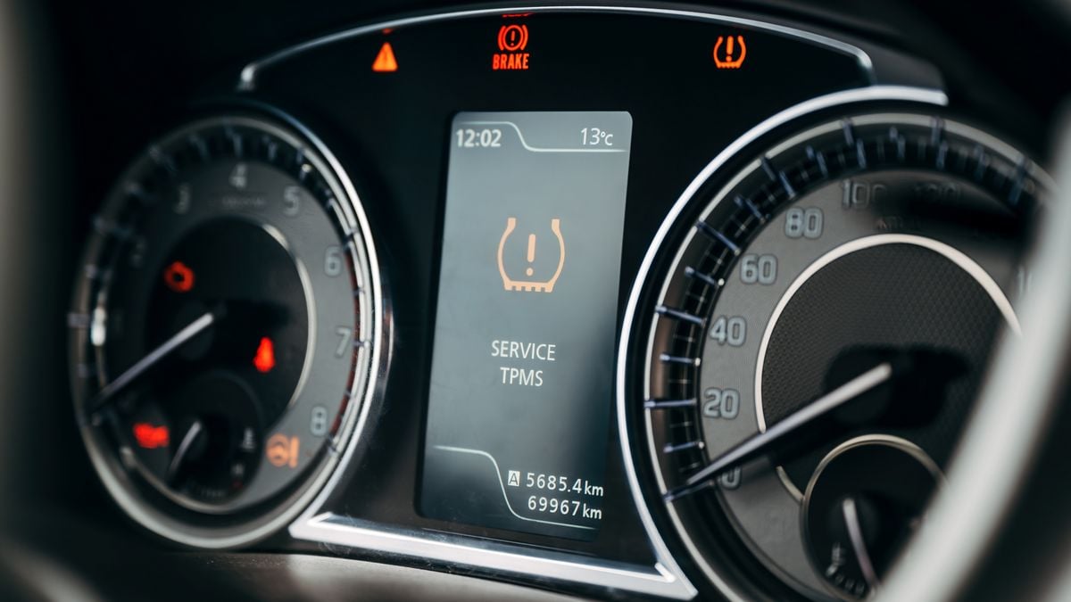 TPMS warning on vehicle dashboard.
