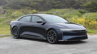 Front view of the 2024 Lucid Air Sapphire in blue