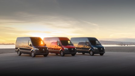 Three 2024 Mercedes-Benz eSprinter vans parked side by side