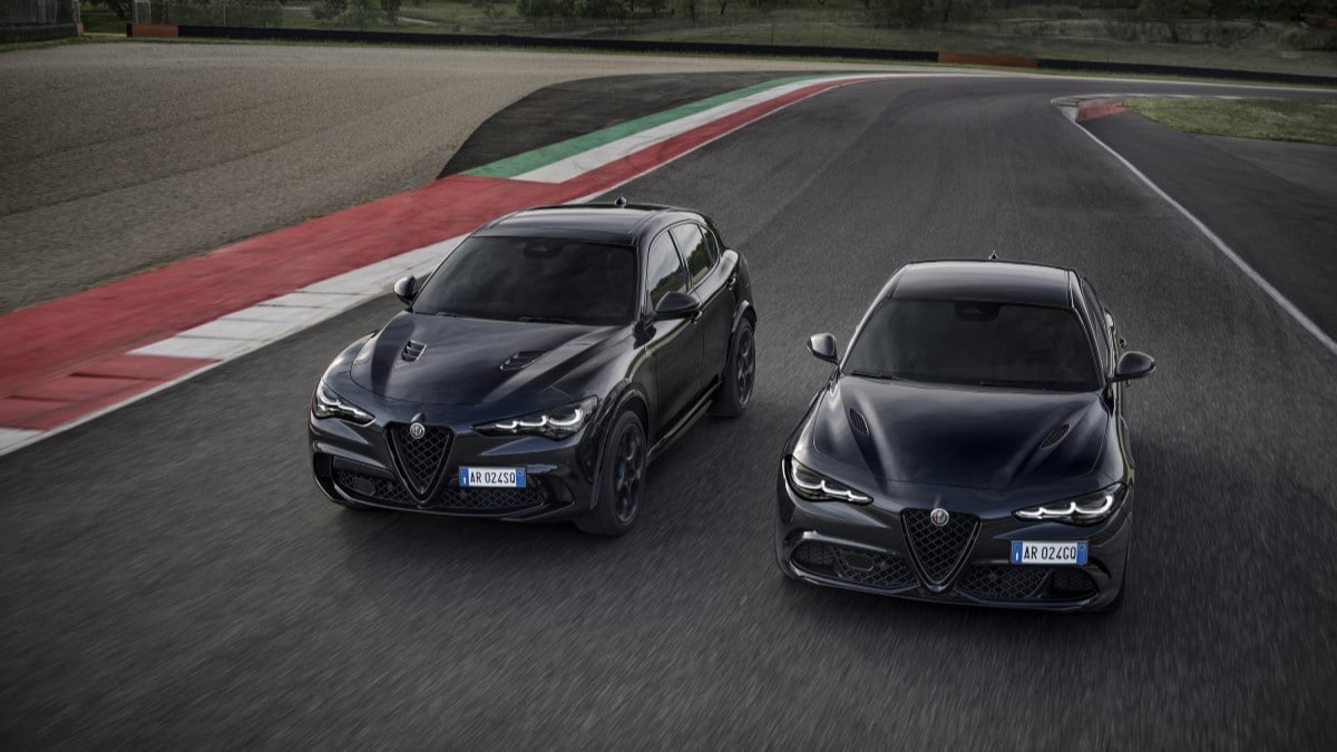 The 2025 Alfa Romeo Stelvio (left) and Giulia (right) in their limited Quadrifoglio Super Sport editions