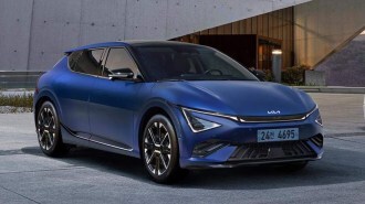 The 2025 Kia EV6 seen from a front quarter angle