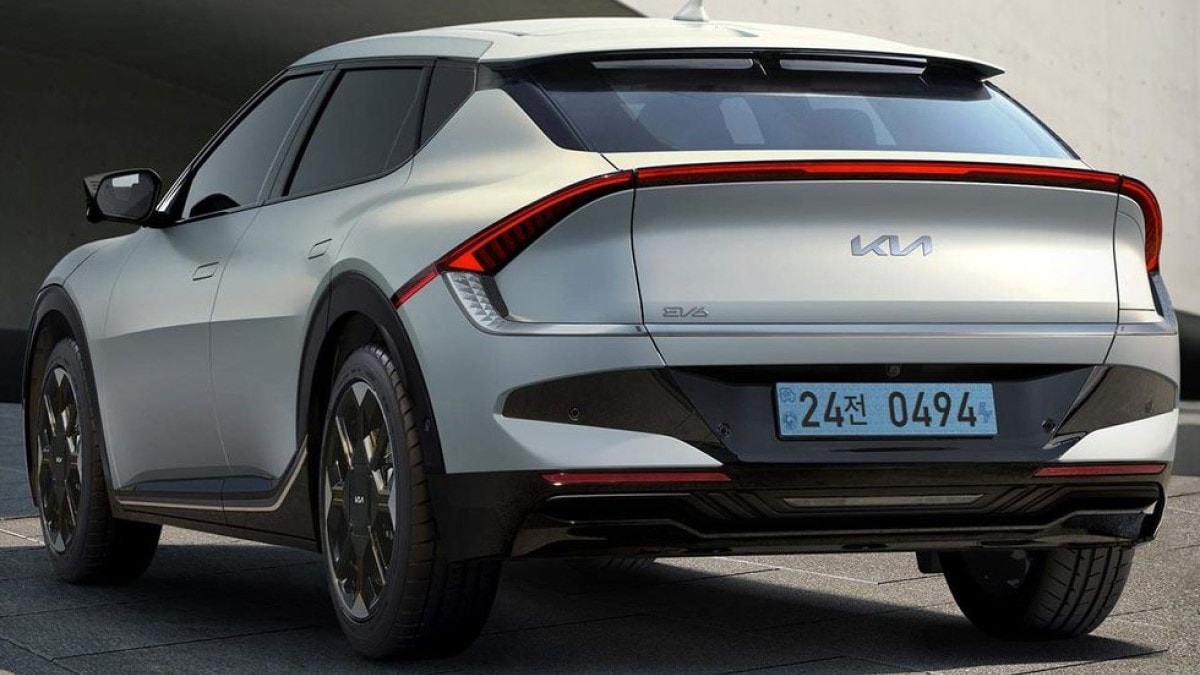 The 2025 Kia EV6 seen from a rear quarter angle