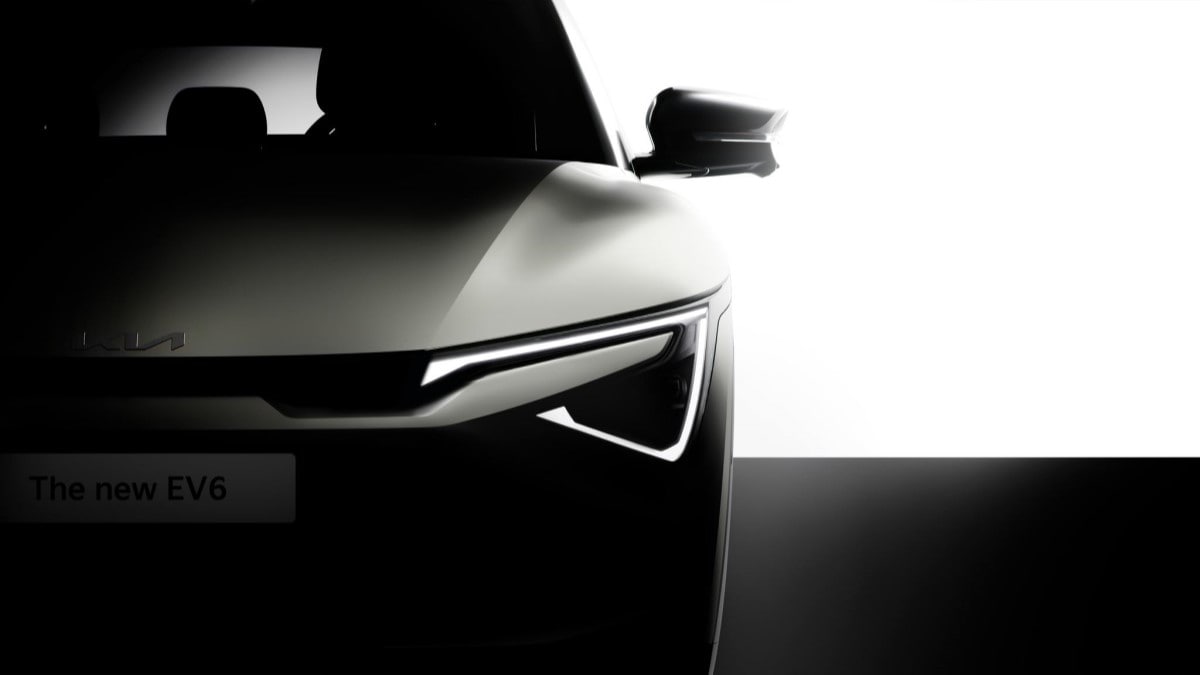 A teaser photo showing the front lights of the 2025 Kia EV6