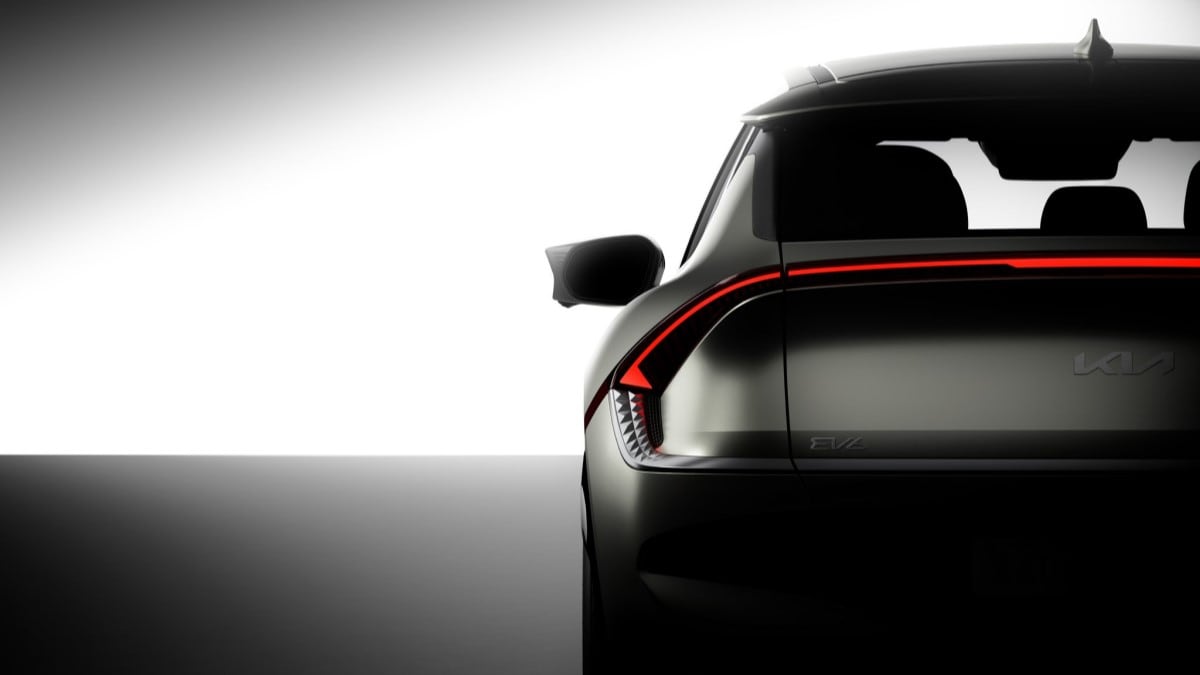 A teaser photo showing the rear lights of the 2025 Kia EV6