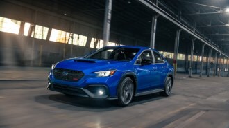The 2025 Subaru WRX tS seen from a front quarter angle