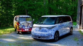 The 2025 Volkswagen ID.Buzz in a wrap by artist Bob Hieronymous.