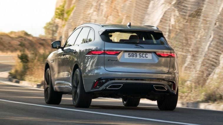2021 Jaguar F-Pace driving on a mountain road.