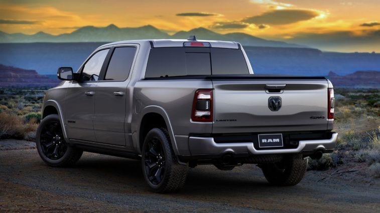2021 Ram 1500 Limited Night in a canyon at sunset.