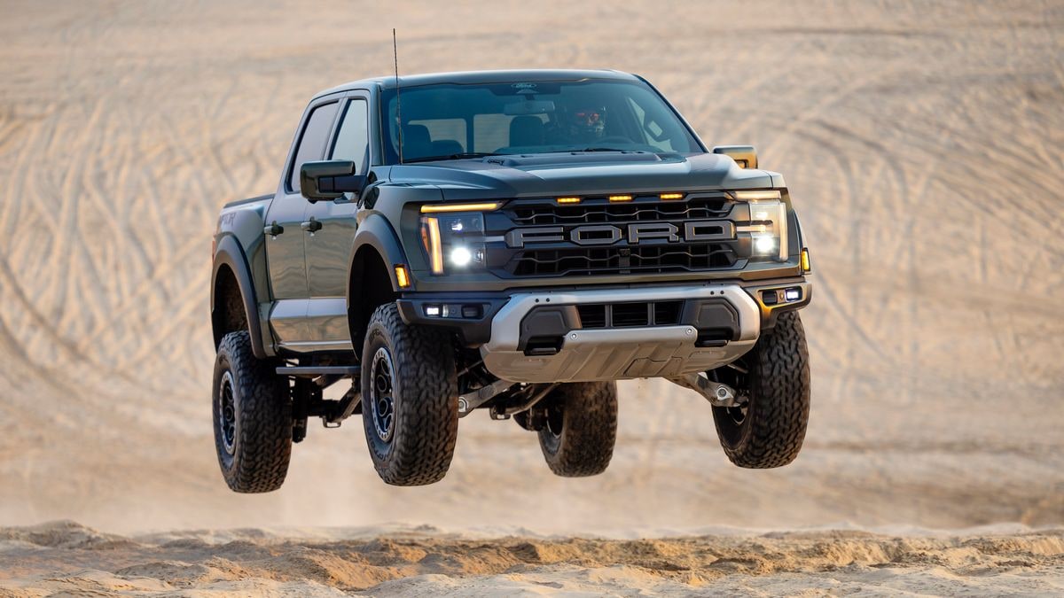 2024 Ford F-150 Raptor catching air.