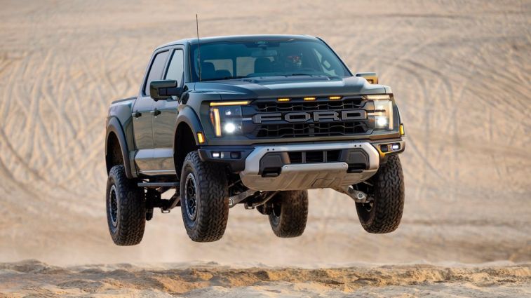 2024 Ford F-150 Raptor catching air.
