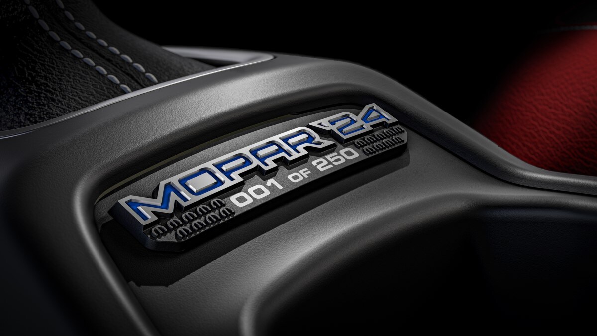 The sequential badge in the interior of the 2025 Jeep Gladiator Mopar Edition