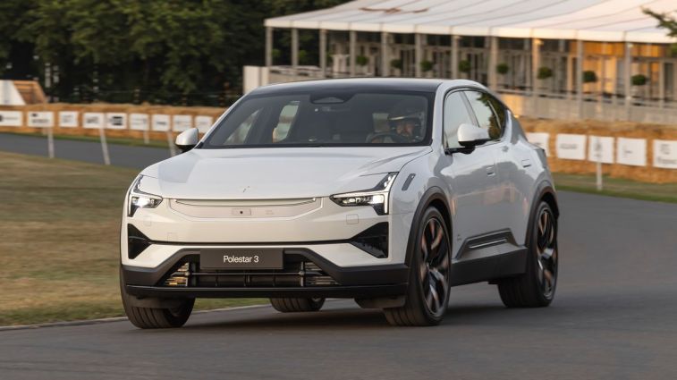 2025 Polestar 3 driving on a track.