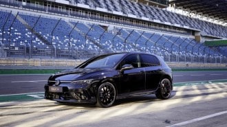 The 2025 Volkswagen Golf R seen from a front quarter angle