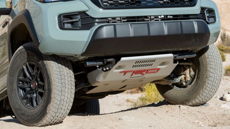 2021 Toyota Tacoma skid plate detail.
