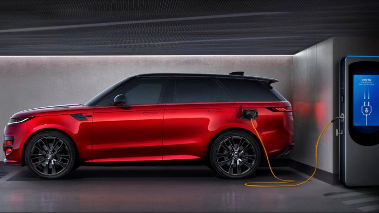 2024 Land Rover Range Rover Sport PHEV plugged in and charging.