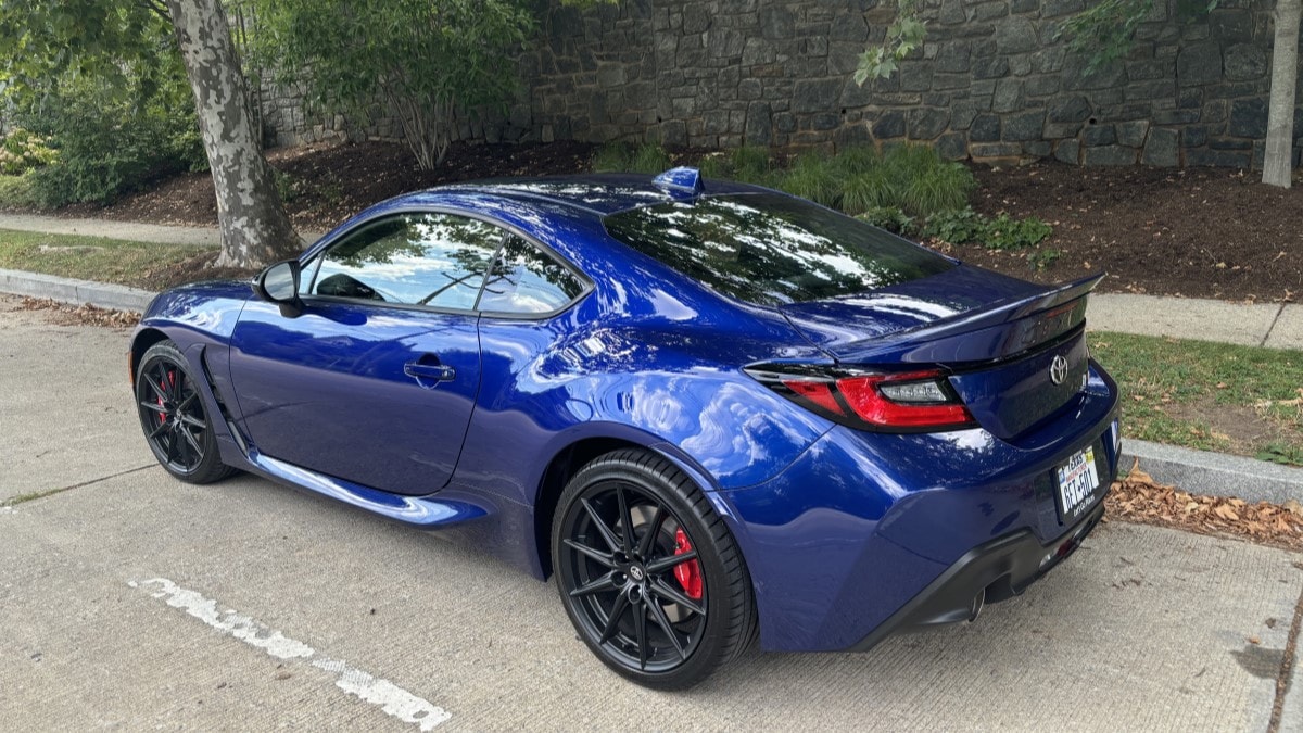 The 2024 Toyota GR86 seen from a rear quarter angle