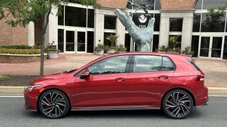 The 2024 Volkswagen Golf GTI seen in profile