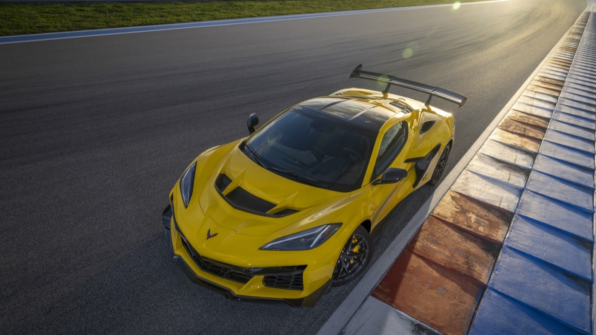 The 2025 Chevrolet Corvette ZR1 seen from a front quarter overhead angle